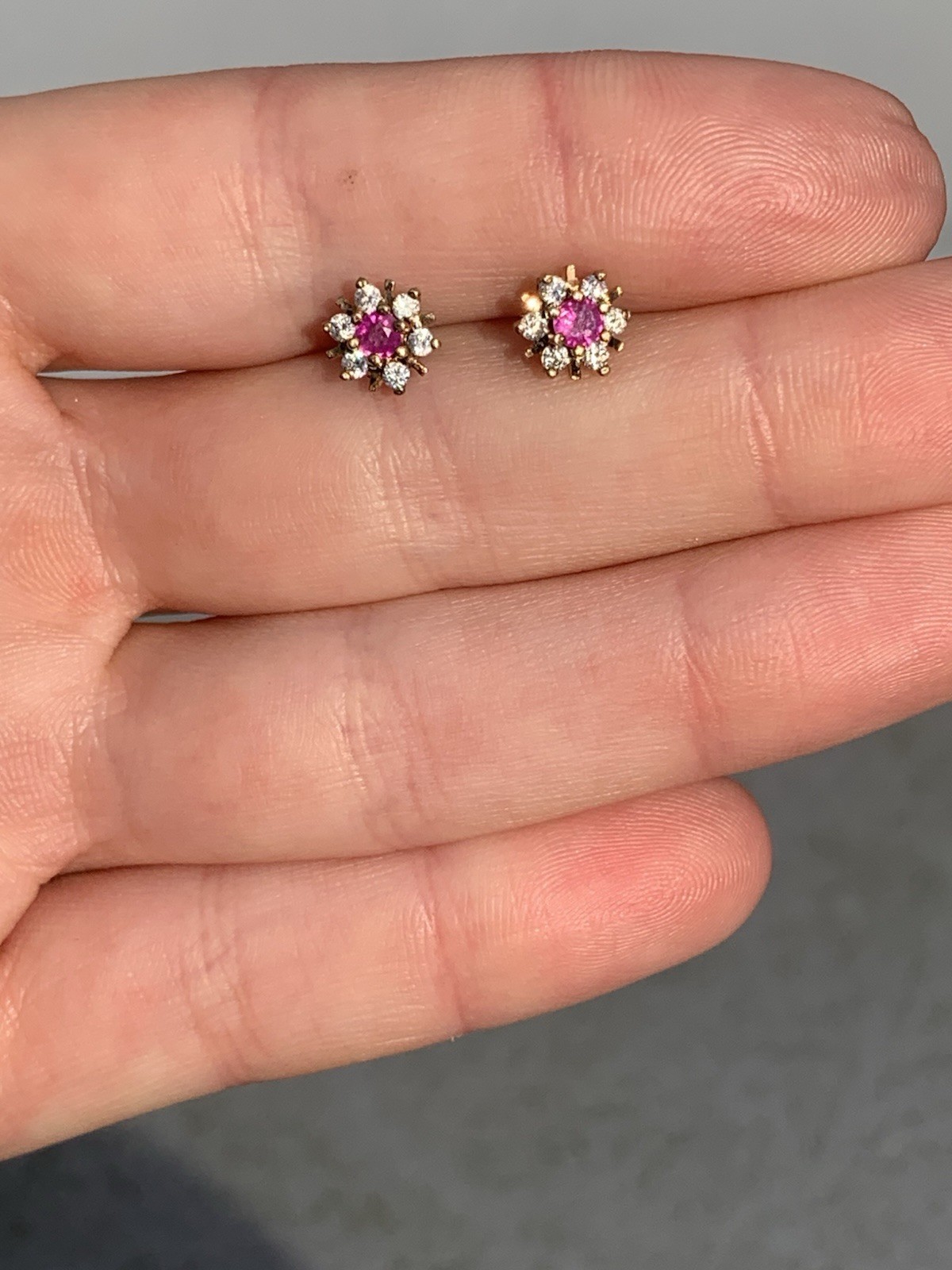 9CT gold ruby cluster earrings￼ - image 2