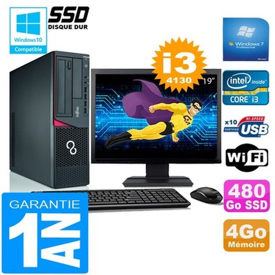 PC Fujitsu Esprimo E720 E85+ SFF G3220 4Go Scheibe 480 GB SSD Wifi W7 Ecran 19 ''
