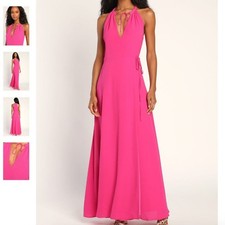 NWT Lulus Elegance Hot Pink Wrap Maxi Dress