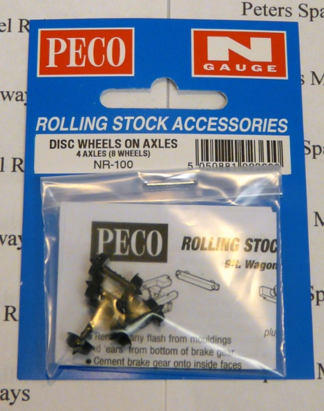 Peco NR-100 Disc Wheels On Axles 4 Axles (8 Wheels) N Gauge