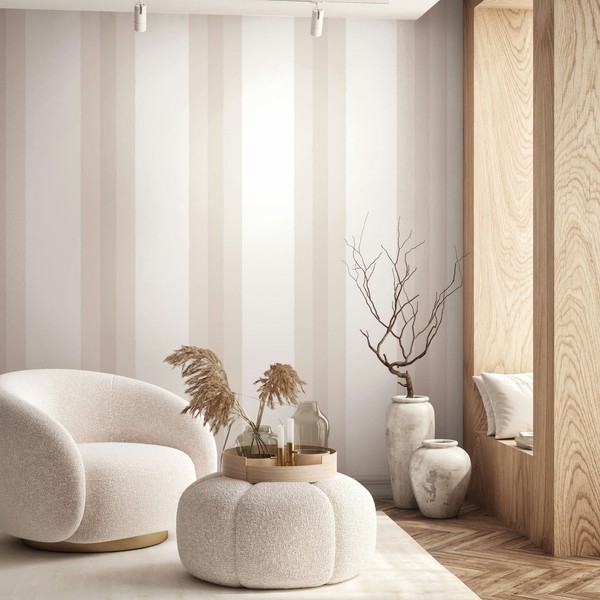Vliestapete Blockstreifen Modern Aquarelloptik Creme Beige 82564 (3,28€/1Qm)-image