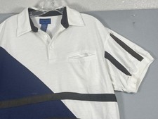 VTG Towncraft Polo Shirt Mens Large White Stripe Pocket Colorblock Retro 80s 90s