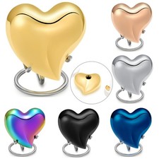 Palm Size Heart-Shaped Cremation Urn Ornament 316L Stainless Steel w/ Stand Gift