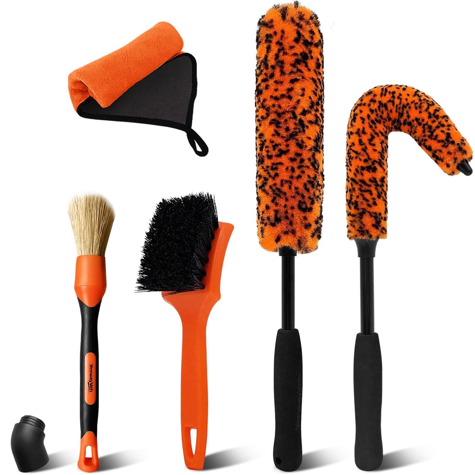 YeewayVeh 5PCS Car Wheel Cleaning Kit, 2-Size Bendable Rim Orange