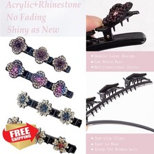 Crystal Stone Braided Hair Clover Clips Large 8 Pcs Women Girls