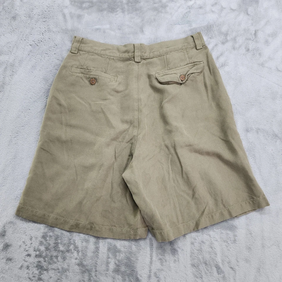 Shorts feminino vintage Tommy Bahama 12 verde seda plissado cintura alta resortwear - Imagem 2 de 4