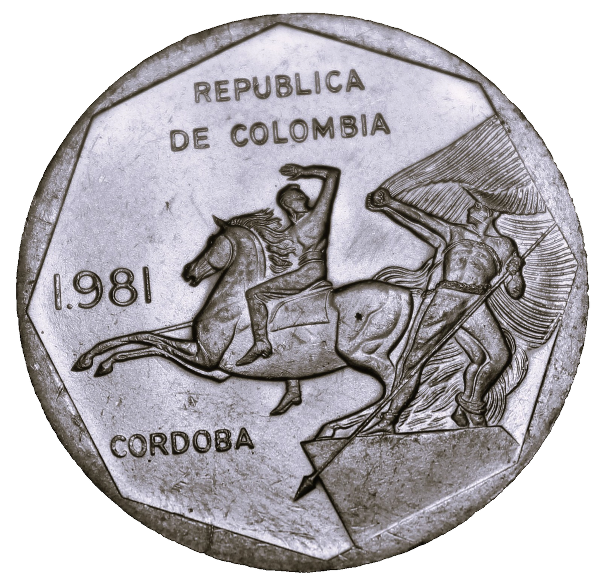 Colombia 10 Pesos, 1981 Gem Unc~Andreas Island~Monument of José 