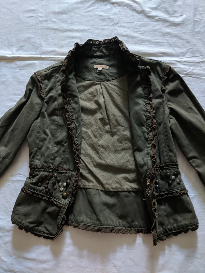 Miss Me Y2K Studded Picasso Women's Military Style Jacket Size S Dark Green - Image 3 of 4