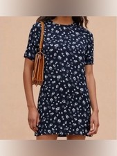 Reformation Navy Blue Floral Print Beth Short Sleeve Keyhole Mini Dress Medium