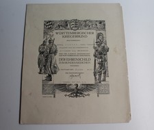 Urkunde W&uuml;rttembergischer Kriegerbund Ehrenschild zum Bundesabzeichen 1922