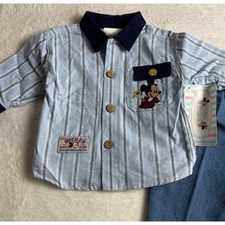 Vtg Disney Babies Mickey Mouse 2 Piece Outfit 0-6 Months Set Jeans Embroidered