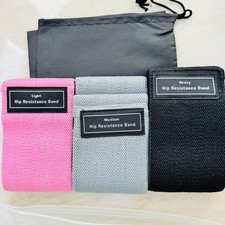3pc Fabric Hip Resistance Non-Slip Workout Booty Bands Light/Medium/Heavy w/Bag