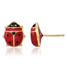 14K Solid Yellow Gold Large Ladybug Stud Earrings 8.6mm 3/8 inch Friction Back