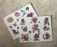 Lot of 2 Vintage Tattoo Flash Sheets Adam Kaplan Assoc Artist Omar Valdes 1997