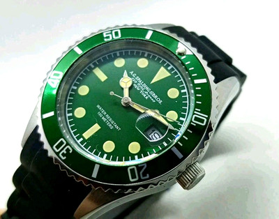 Herrenuhr Taucher a.G.Spalding & Bros, Zifferblatt Grün, Dater, Zwinge Drehbar