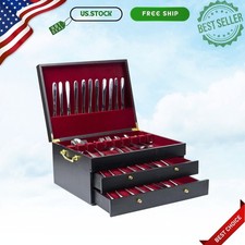 3 Layer Wooden Silverware Storage Box with Dr...
