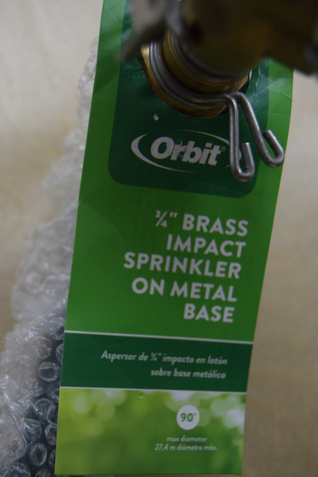 Orbit 3/4" Brass Impact Sprinkler On Metal Base 58643-30, New