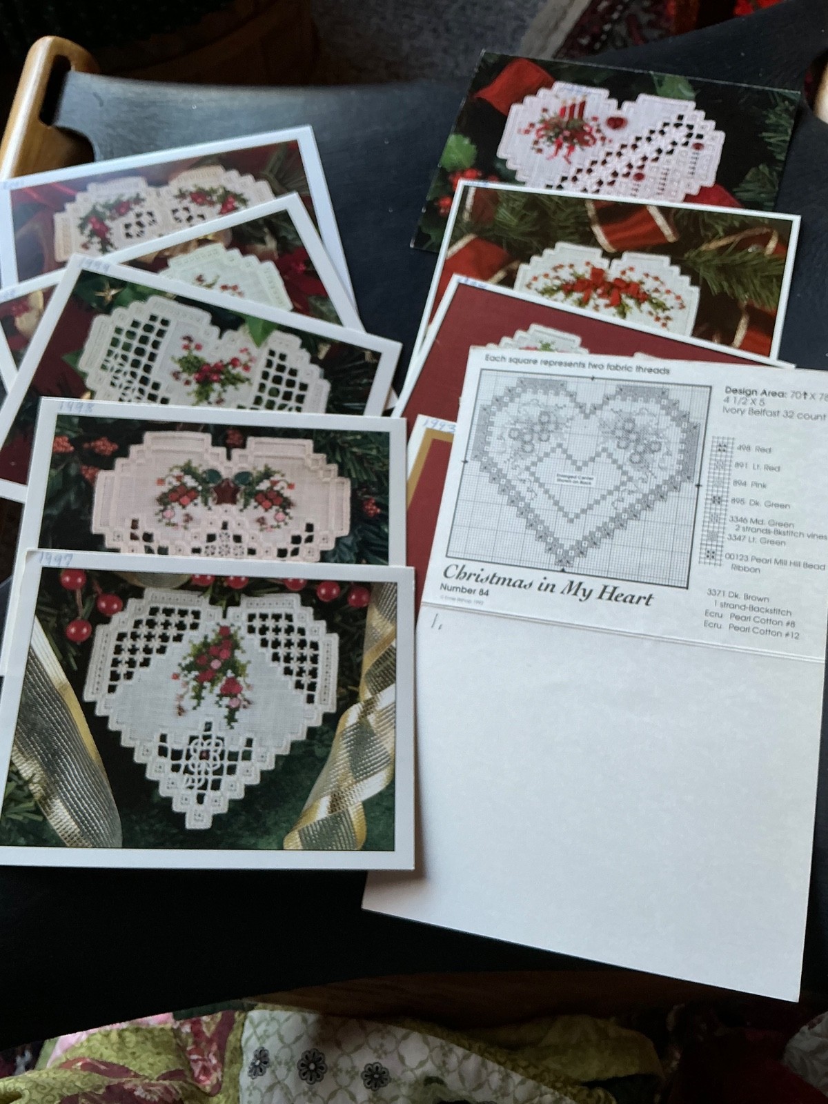 10 Emie Bishop Hardanger/Cross Stitch Christmas Hearts