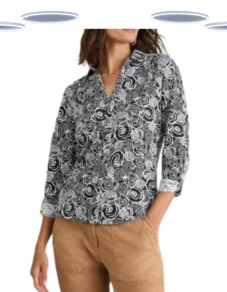 Ex White Stuff Women's Shirt - Long Sleeve Floral Printed Jersey Black (Defect)