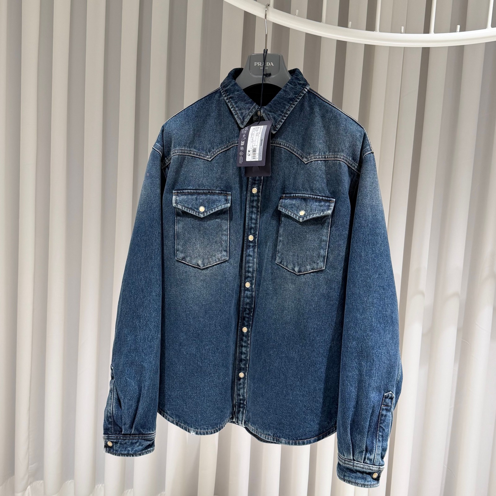 Prada Two Pocket Triangular Logo Denim Padding Ja… - image 2