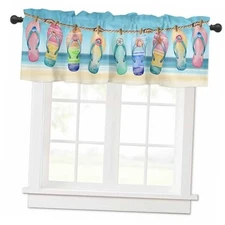 Curtain Valances for Windows, Beach Sky Slippers 42"W x 12"L (Pack of 1) Summer