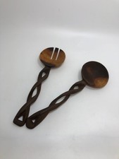 2PC SPIRAL WOOD CARVED SALAD SERVERS.