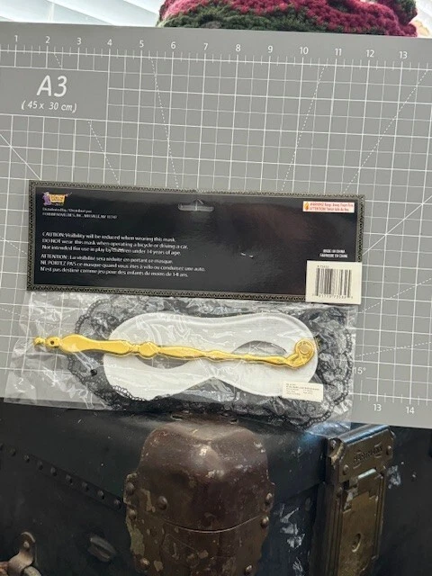 Forum Adult Lace Gold/Black Half Mask With Handle Halloween Costume Accessory - Image 2 of 2