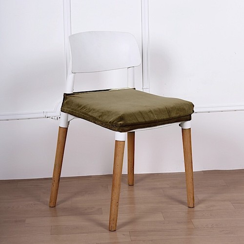 OLIVE GREEN Stretchable Velvet CHAIR SEAT CUSHION COVER Party Home Decorations - Picture 4 of 8