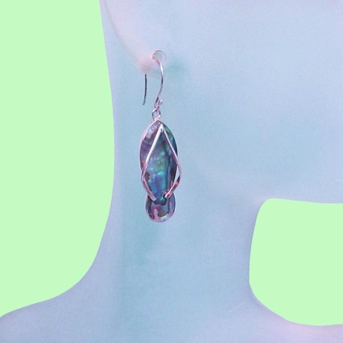 1" Flip Flop Abalone Paua Shell Sandal Earring Handmade 925 Sterling Silver - Picture 2 of 6