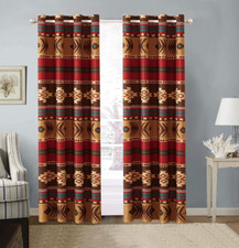 Set 2 Brown Red Southwest Western Tribal Curtains Panels Drapes 84 inch Grommet