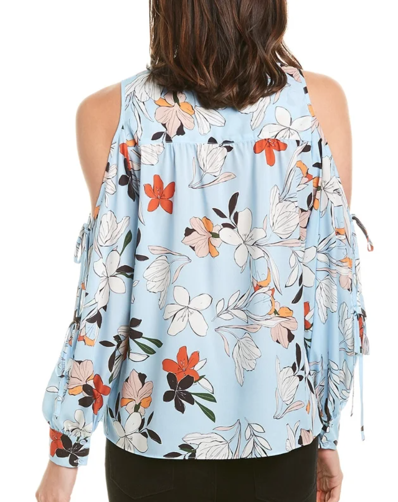 $278 NWT PARKER SzXS COLD SHOULDER W/TIE FLORAL PRINT TOP BLOUSE