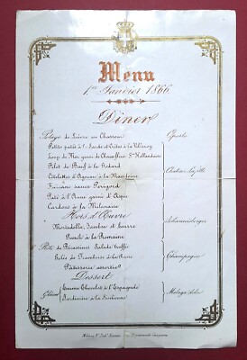 REAL Menu - PORCELAIN Paper - January 1, 1866 - FLORENCE - VITTORIO EMANUELE
