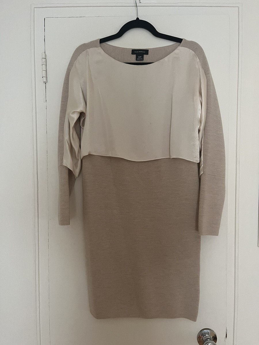nude sweater dress Ribbed Knit in Nude / L and polyester TYLA RIBBED BODYCON SWEATER DRESS