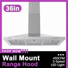 Zomagas 36 inch Wall Mount Range Hood Vent 450CFM Ducted/Ductless Vent New