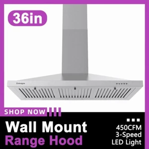 Zomagas 36 inch Wall Mount Range Hood Vent 450CFM Évent de vidange/d'extinction Nouveau