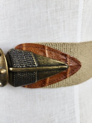 Omega Vintage Size Large Tan Belt Stretch Tribal Metal Clasp 