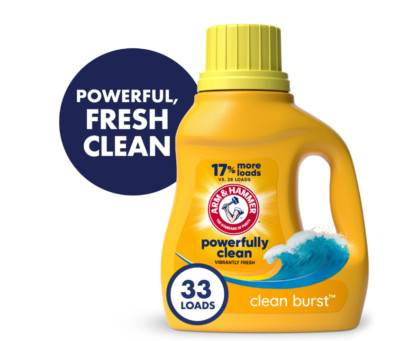 ARM & HAMMMER Liquid Laundry Detergent Soap, Clean Burst Fresh, 33 fl oz, 33 Loa