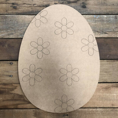 Flower Easter Egg Cutout, Unfinished Spring Shape, Paint by Line MDF Craft DIY