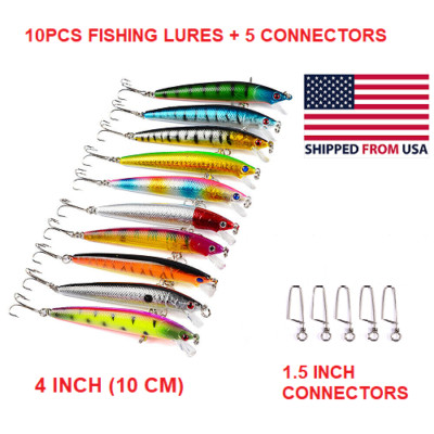10PCS Fishing Lures Crankbaits Jerk bait Minnow Lot Hooks Crank Bait Bass Tackle