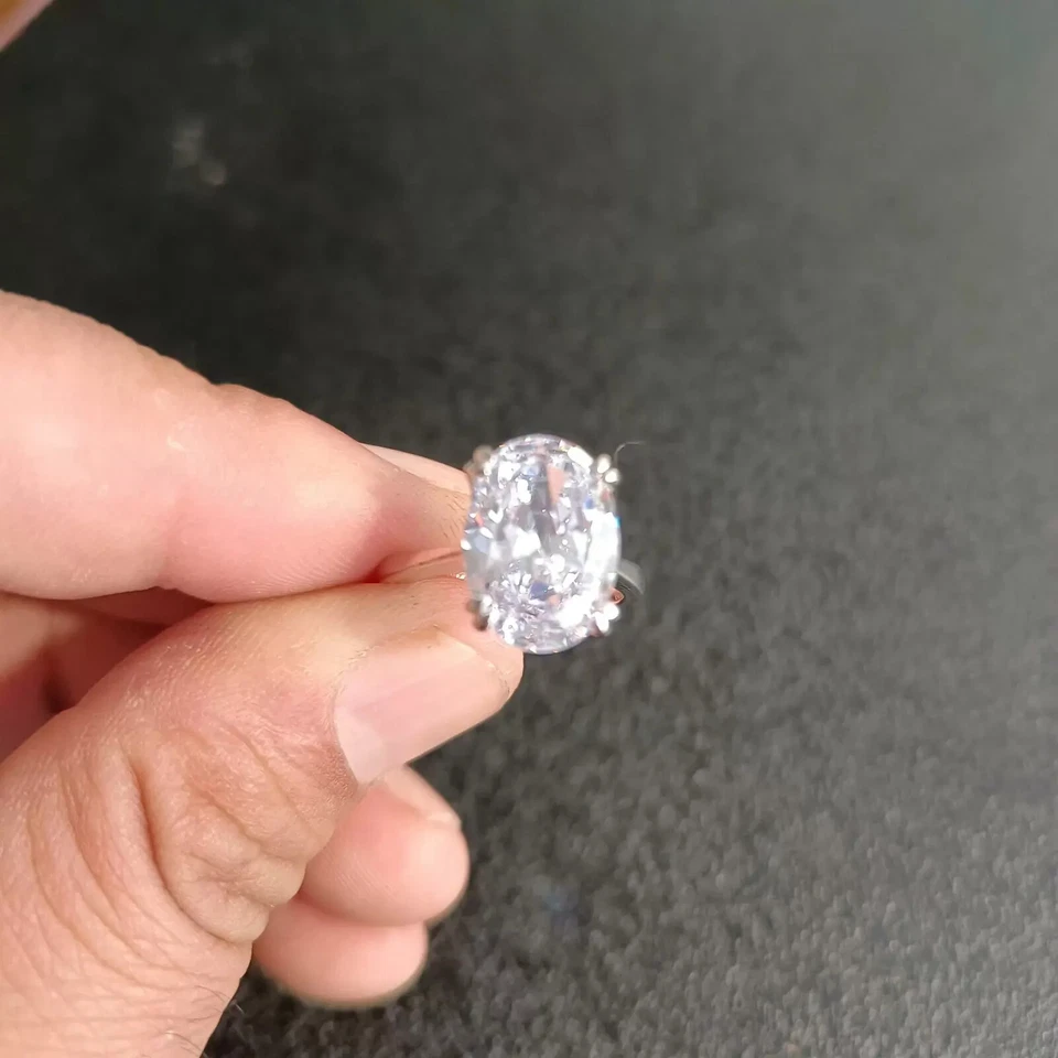 6Ct Oval Cut Lab Created White Sapphire Engagement Ring 14k White Gold Finish - Image 4 of 4