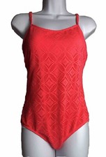 Catalina Swimsuit One Piece Coral Size L 12-14 Crochet Style Overlay