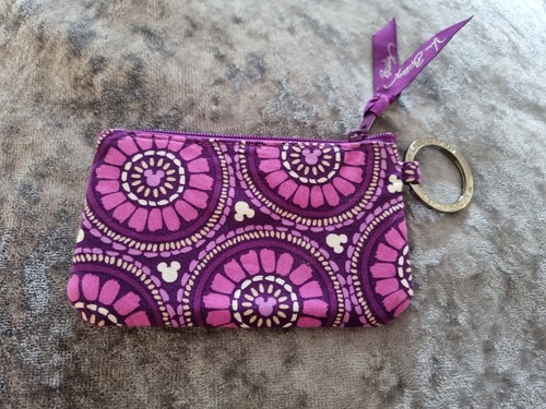 Vera Bradley Disney Purple Mickey Minnie Mouse Zip ID Case Wallet Purse Keychain - Picture 2 of 3