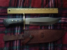 14" Bowie Knife Brass Guard Leather Sheath