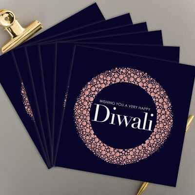 x6 Multipack Diwali Rosegold Glitzer bedruckte Grußkarte | gedruckt in Großbritannien