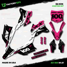 White & Pink Slick Racing Graphics Kit fits Kawasaki Kx100 14-21 Plates Kx 100