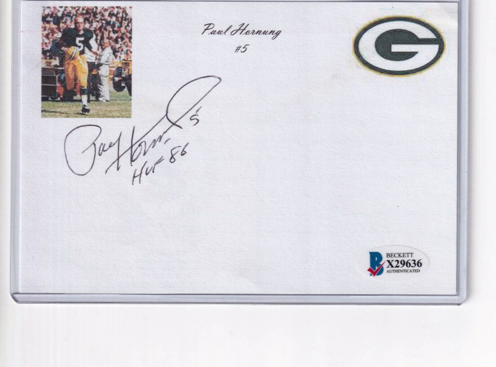 Paul Hornung Autographed Signed 4X6 Index Card With Color Image & Logo Beckett COA