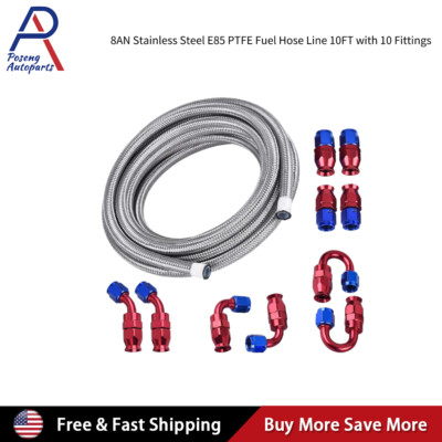 8AN AN8 Stainless Steel PTFE Fuel Line with 10FT Fitting Hose End Kit E85 US
