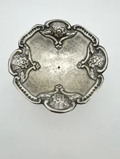 Floral Raised Compote, Silver Tone Hammered Metal, Catch All, Jewelry Alter Dish