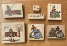Rare Vintage holly pond hill stamps Lot Of 7 Cottage Core