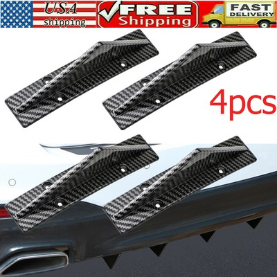4PCS Universal Rear Bumper Diffuser Fin Spoiler Lip 4 Wing Splitter Carbon Fiber